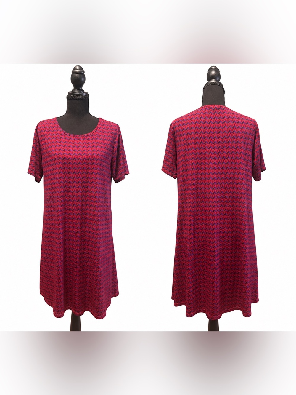Natural Life T-Shirt Dress Short Sleeve Boho Geo Print Red Purple Teal Size L